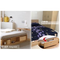 Giường ngủ đôi 1m6x2m có ngăn kéo và kệ sách GCN11