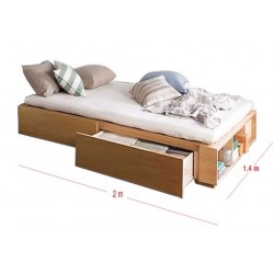 Giường ngủ gỗ công nghiệp 1m4x2m có ngăn kéo và kệ sách GCN12