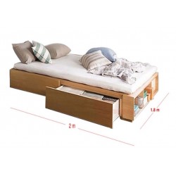 Giường ngủ gỗ đôi 1m8x2m có ngăn kéo và kệ sách GCN13