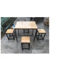 Bộ bàn ghế quán ăn khung sắt mặt gỗ BQA01