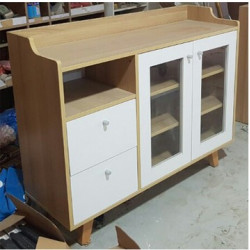 Tủ gỗ 2 cánh kính kết hợp 2 ngăn kéo dành cho nhà bếp  KVS57